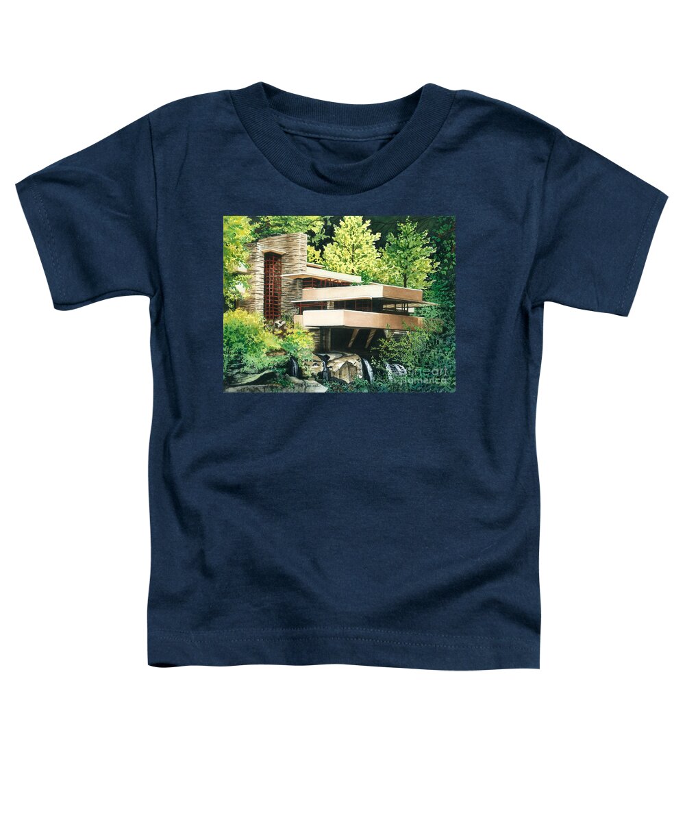 Watercolor Trees Toddler T-Shirt featuring the painting Fallingwater-a Woodland Retreat by Frank Lloyd Wright by Barbara Jewell