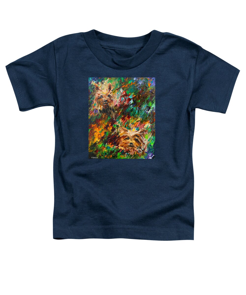 Yorkies Toddler T-Shirt featuring the painting Yorkies by Kevin Brown