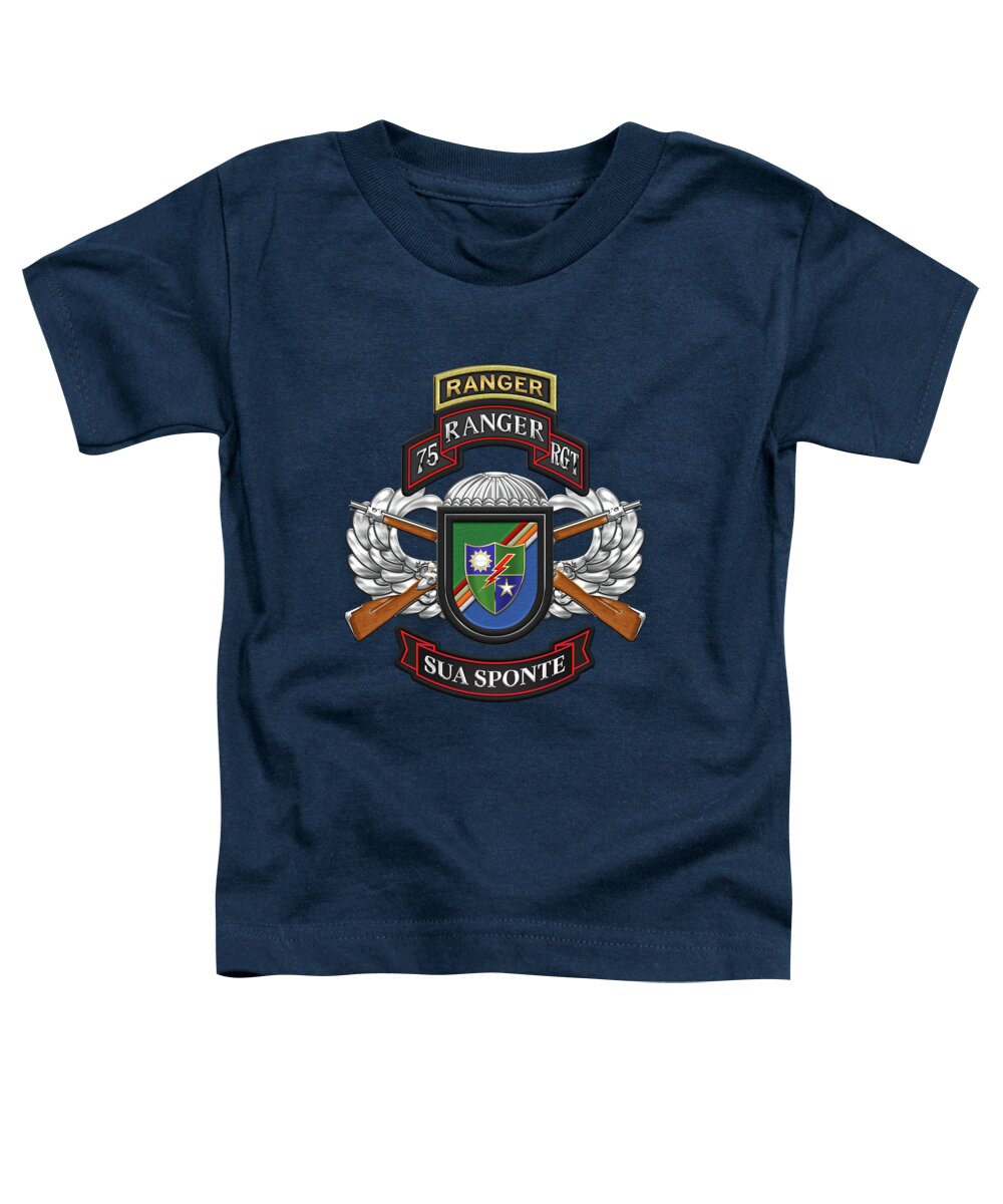  Military Insignia & Heraldry By Serge Averbukh Toddler T-Shirt featuring the digital art 75th Ranger Regiment - Army Rangers Special Edition over Blue Velvet by Serge Averbukh