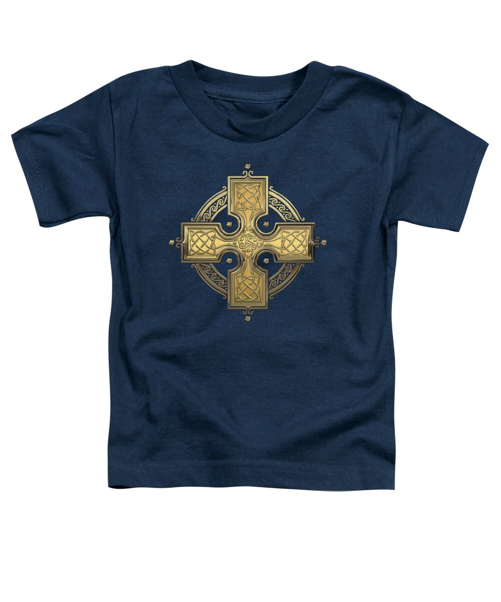 ‘celtic Treasures’ Collection By Serge Averbukh Toddler T-Shirt featuring the digital art Ancient Gold Celtic Knot Cross over Green Velvet by Serge Averbukh