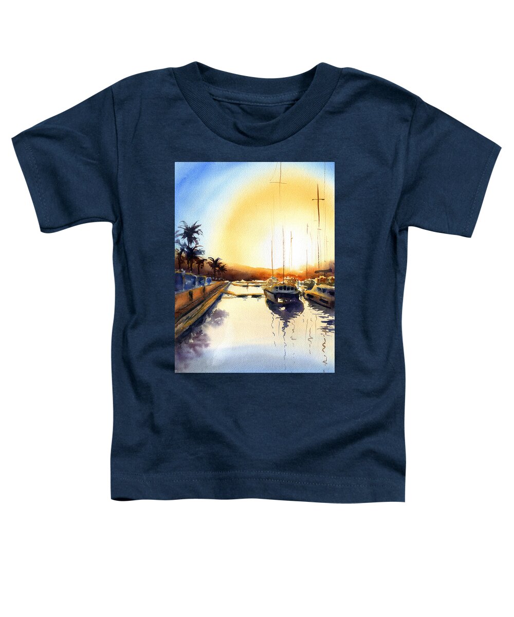 Pier Toddler T-Shirt featuring the painting At The Pier by Dora Hathazi Mendes