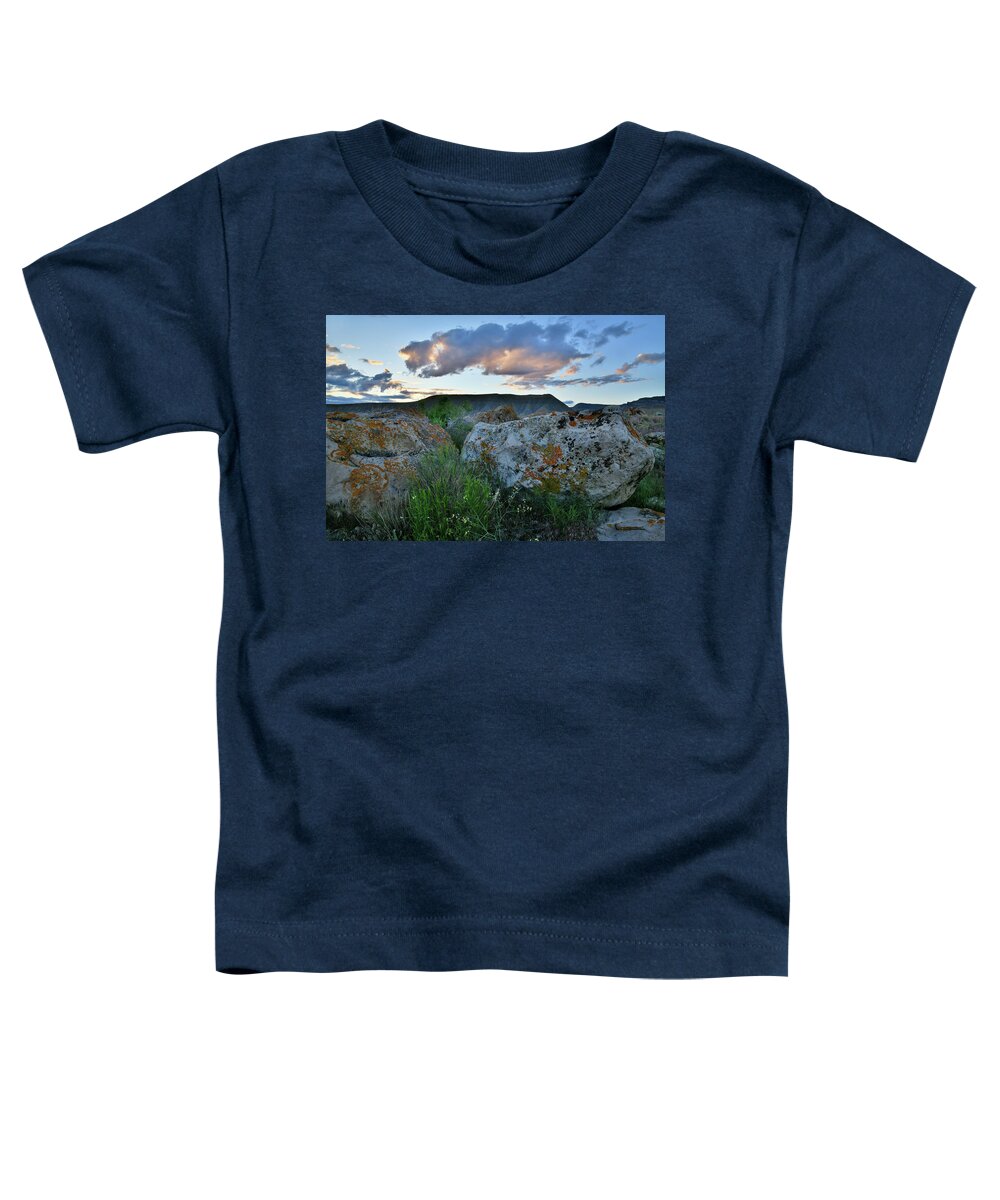Book Cliffs Toddler T-Shirt featuring the photograph Beautiful Boulders at Sunset in Book Cliffs Desert by Ray Mathis