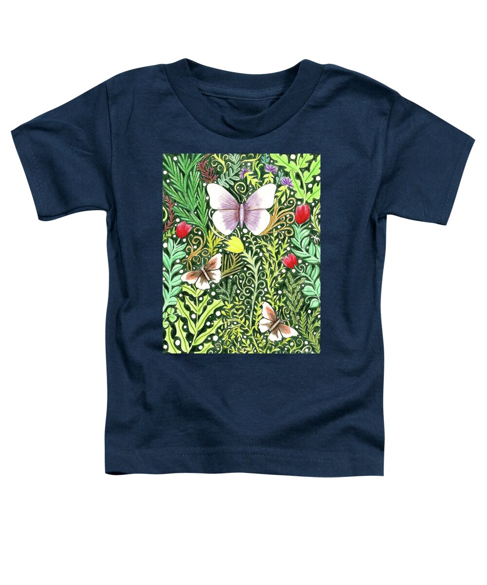 Lise Winne Toddler T-Shirt featuring the painting Butterflies in the Millefleurs by Lise Winne