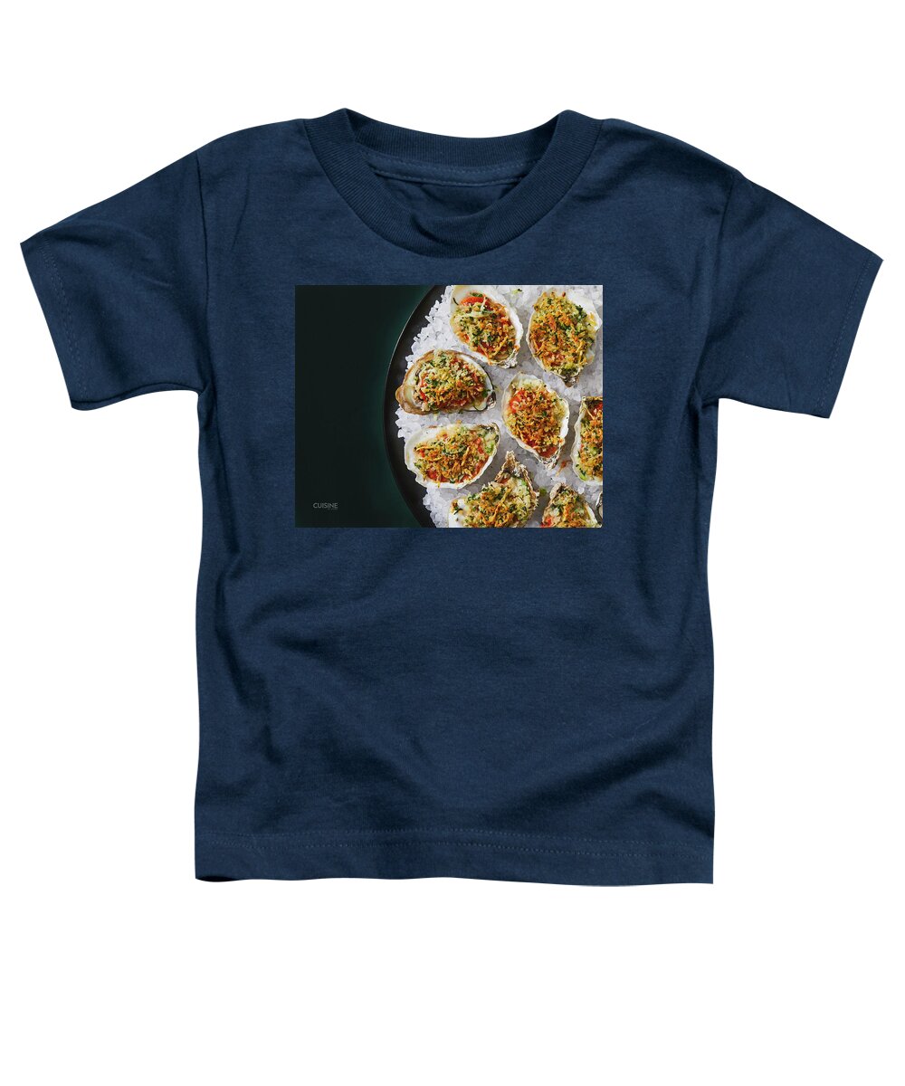 Cuisine At Home Toddler T-Shirt featuring the photograph Cajun oysters on the half shell by Cuisine at Home