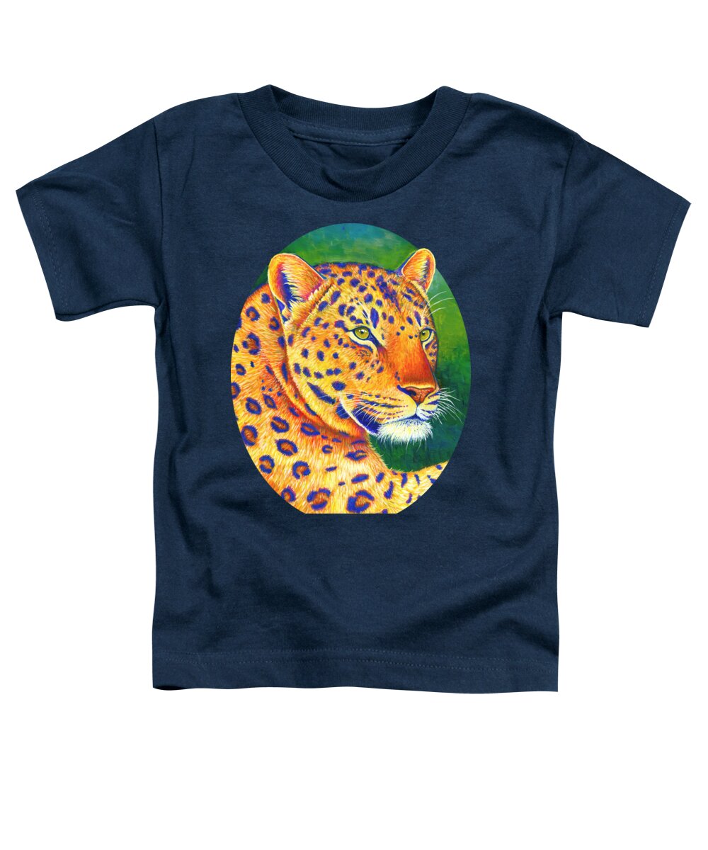 Leopard Toddler T-Shirt featuring the painting Queen of the Jungle - Colorful Leopard by Rebecca Wang