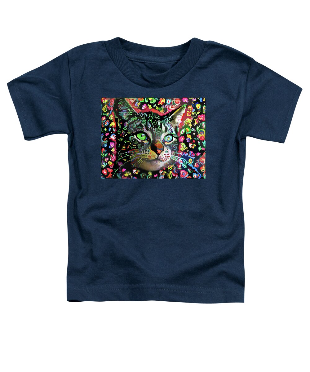 Psychedelic Cat Toddler T-Shirt featuring the digital art Flora the Tabby Cat by Peggy Collins