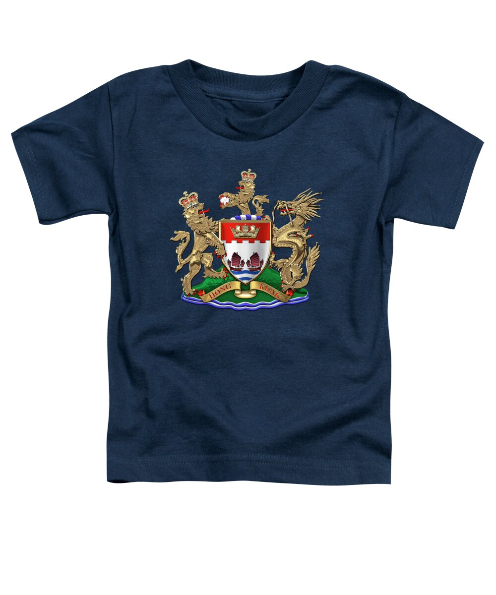 ‘world Heraldry 3d’ By Serge Averbukh Toddler T-Shirt featuring the digital art Hong Kong - 1959-1997 Coat of Arms over Blue Velvet by Serge Averbukh
