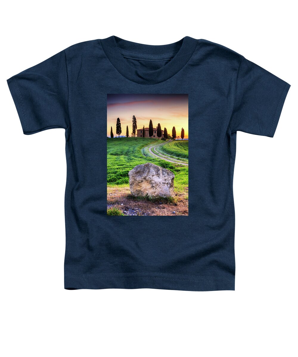 Estock Toddler T-Shirt featuring the digital art Italy, Tuscany, Siena District, Orcia Valley, Typical House And Landscape Near Pienza by Maurizio Rellini