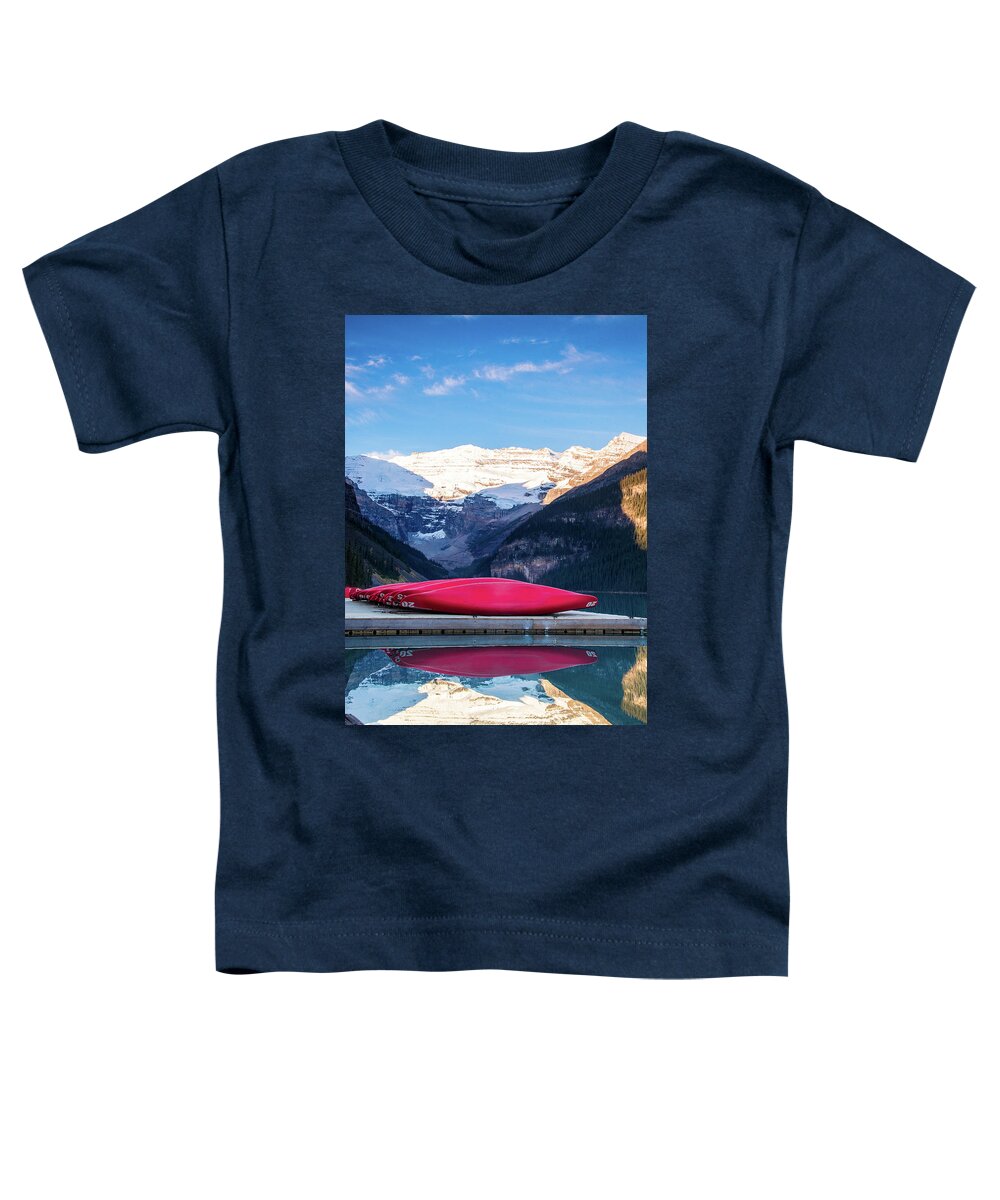 Banff Np Toddler T-Shirt featuring the photograph Lake Louise Canoes by Tim Kathka