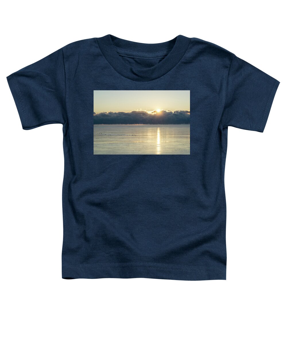 Georgia Mizuleva Toddler T-Shirt featuring the photograph Like Smoke on the Water - Polar Vortex Sunrise by Georgia Mizuleva