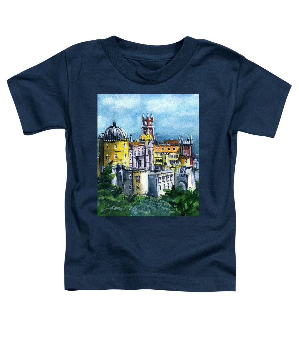 Lisboa Toddler T-Shirt featuring the painting Pena National Palace in Sintra Portugal by Dora Hathazi Mendes