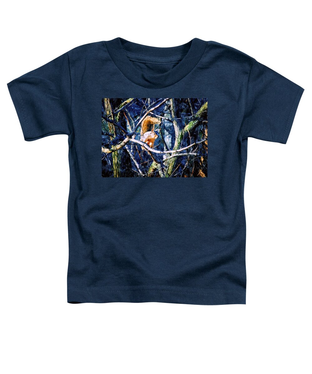 Squirrel Toddler T-Shirt featuring the mixed media Squirrel in the Trees by Christopher Reed
