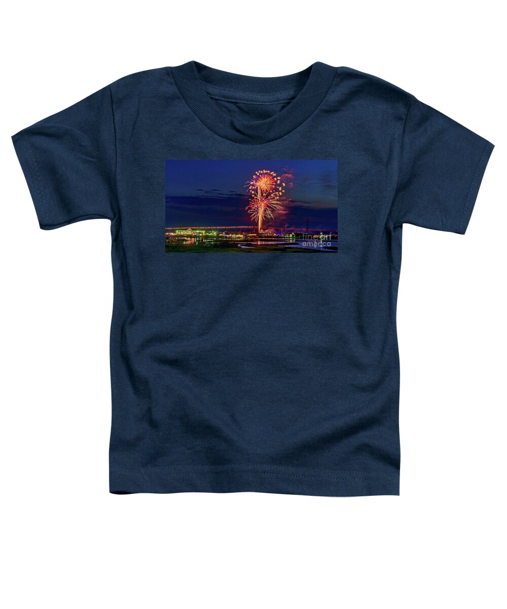 Surf City Toddler T-Shirt featuring the photograph Surf City Fireworks 2019-3 by DJA Images