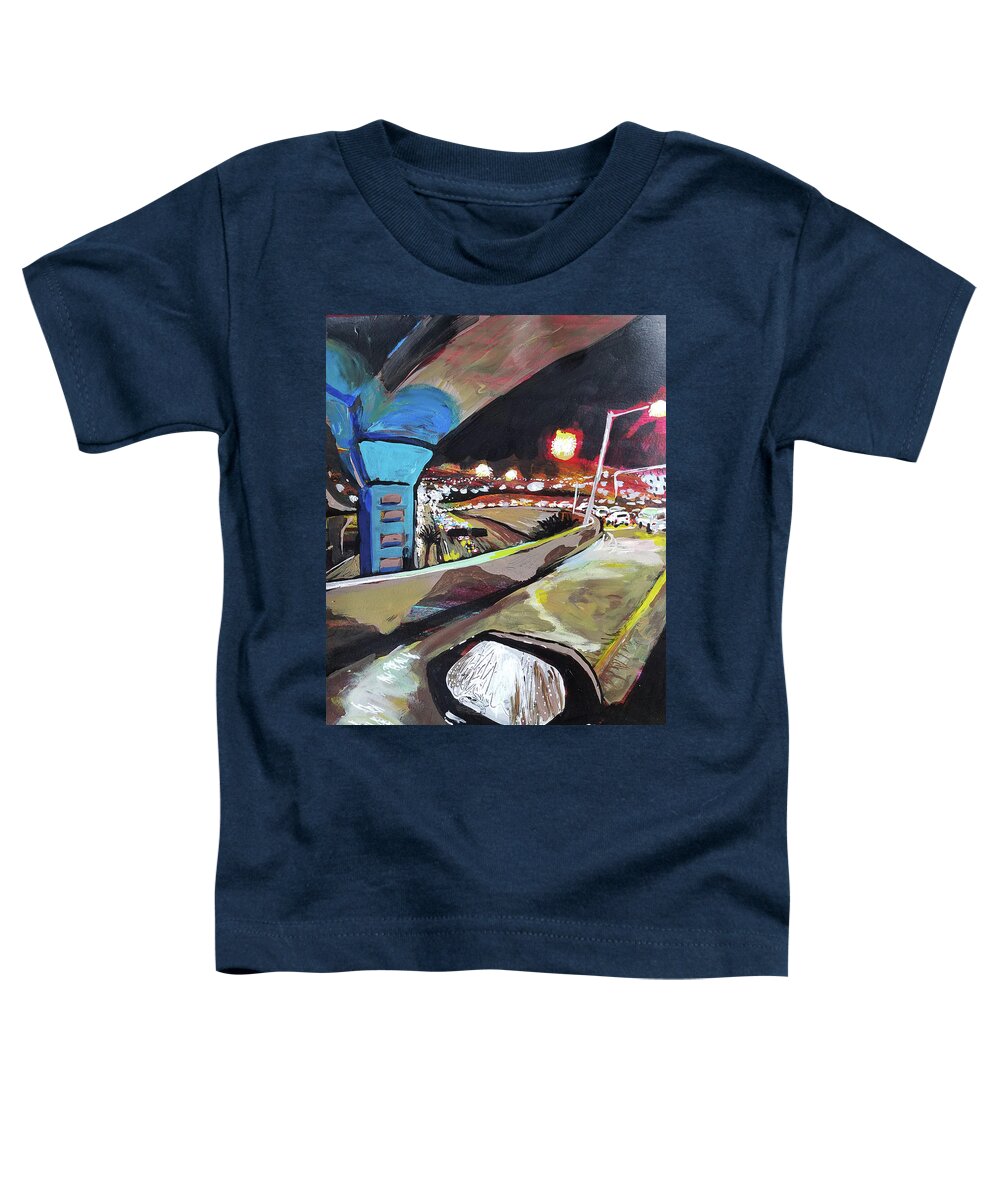 Highway Toddler T-Shirt featuring the painting Underpass at Nighht by Tilly Strauss