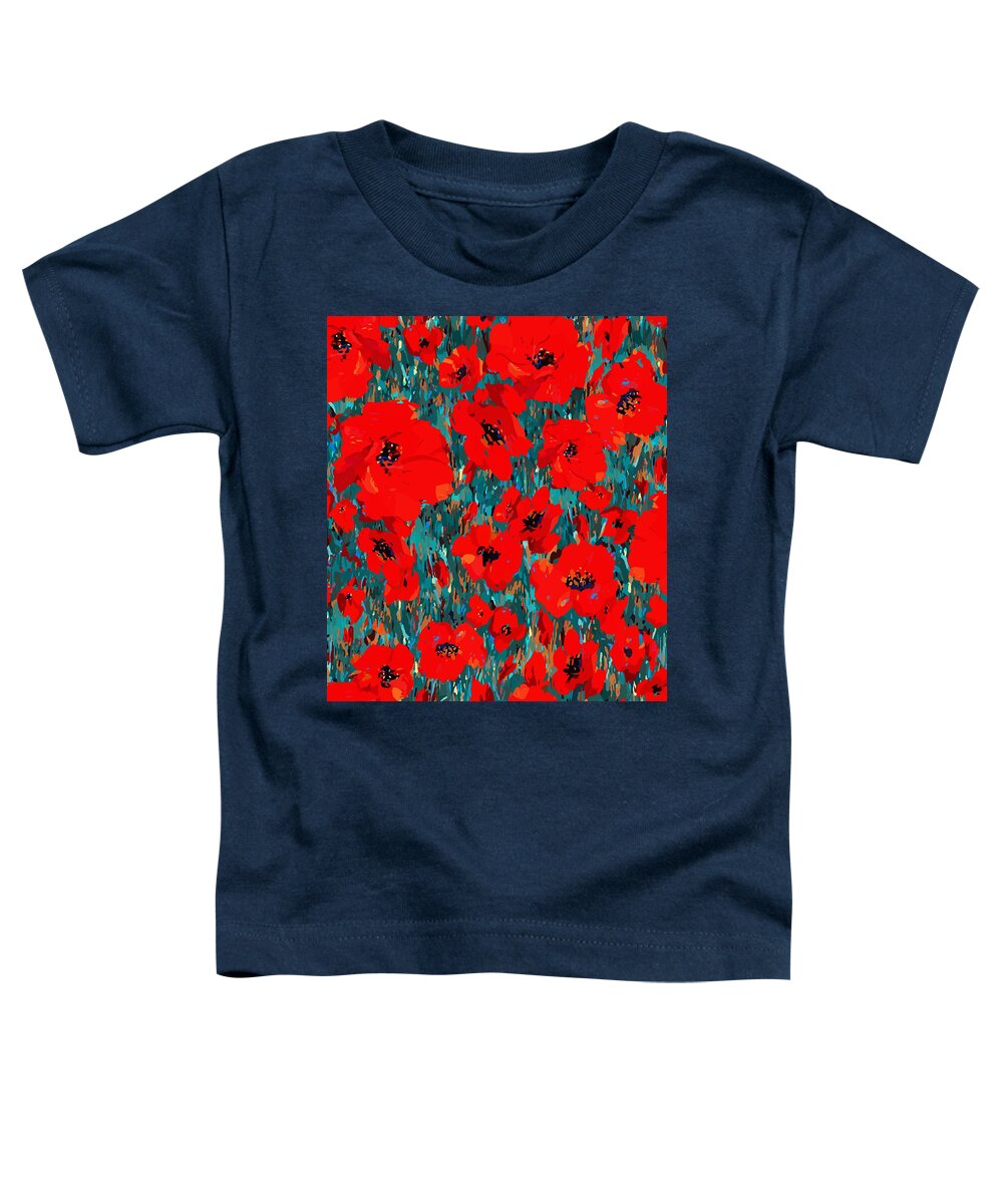 Red Poppies Toddler T-Shirt featuring the digital art Wild Red Poppies by L Diane Johnson