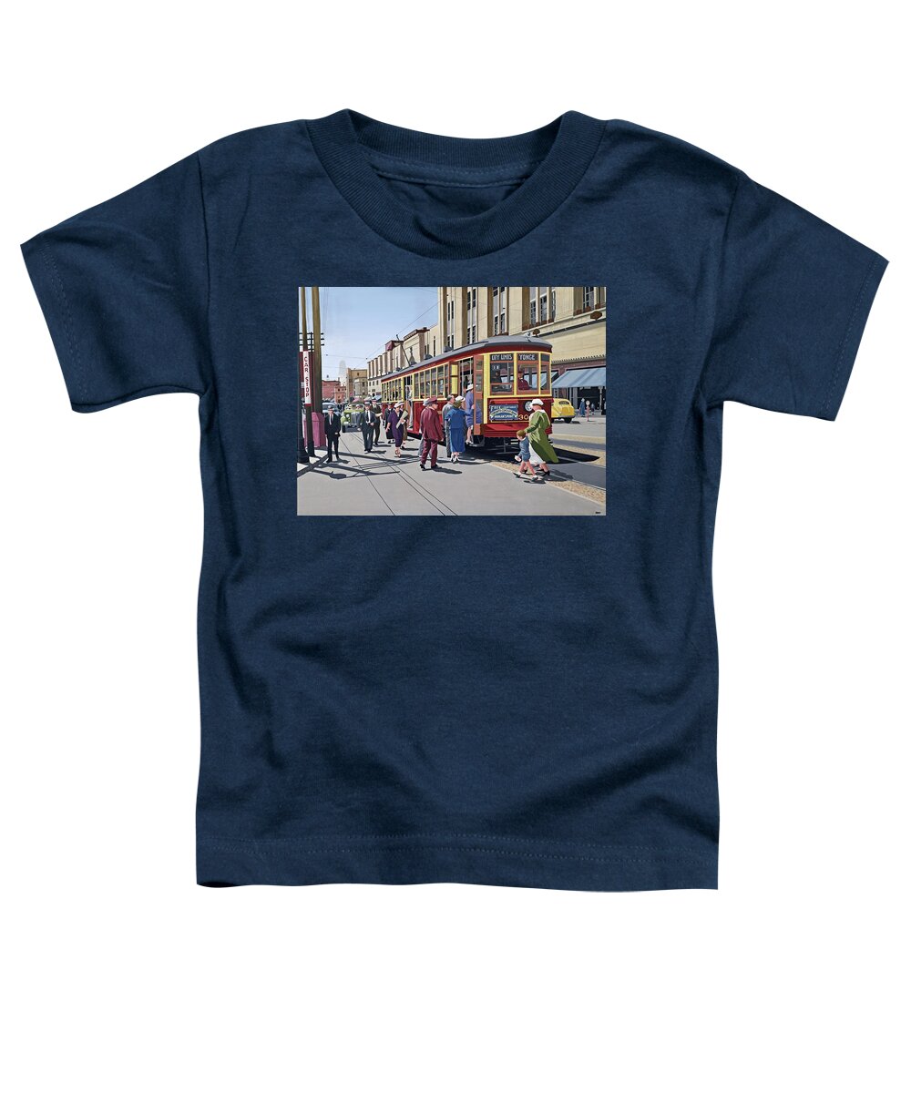 Yonge Street Toddler T-Shirt featuring the painting Yonge and College 1937 by Kenneth M Kirsch