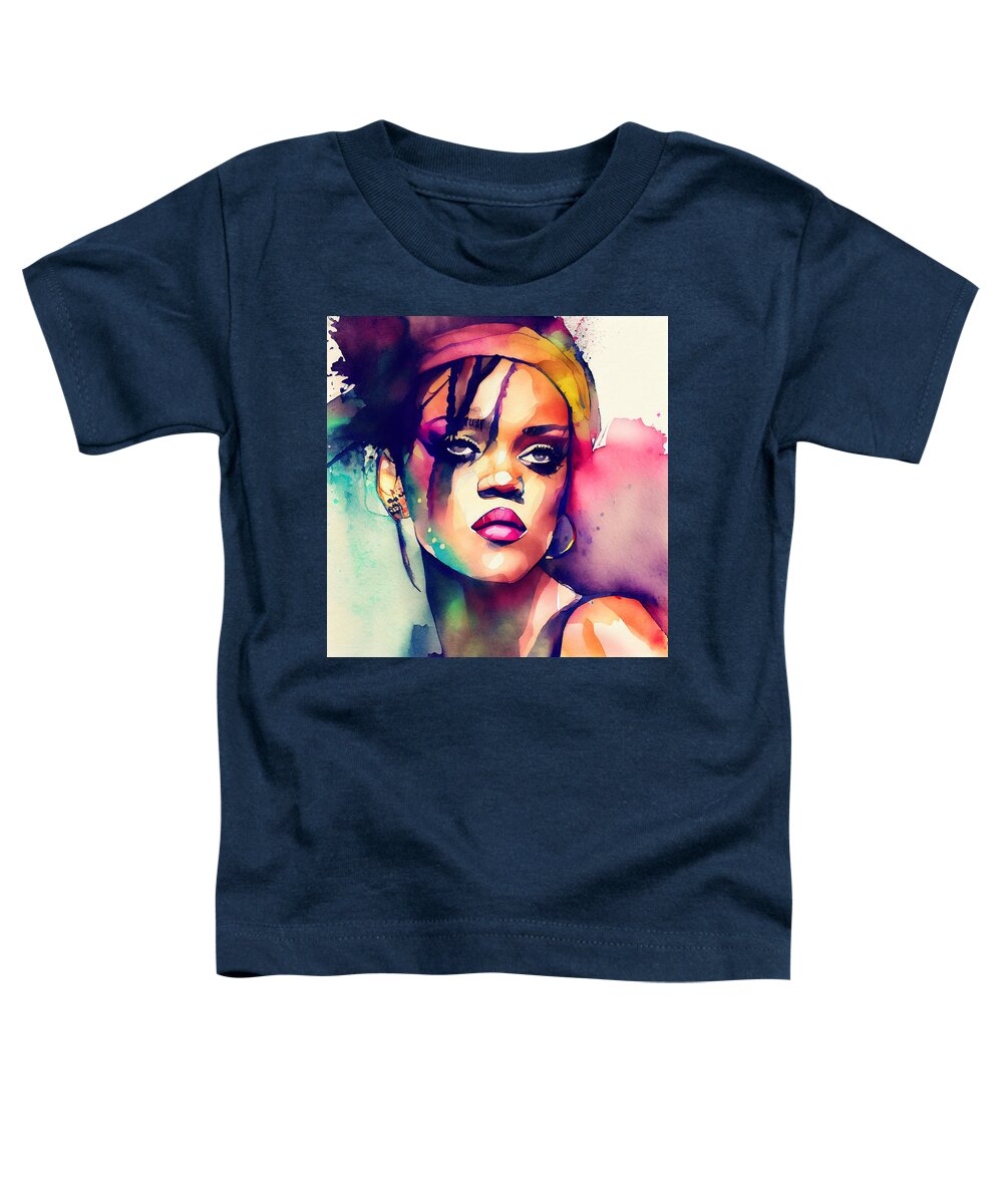 Rihanna Toddler T-Shirt featuring the mixed media Watercolour Of Rihanna #10 by Smart Aviation