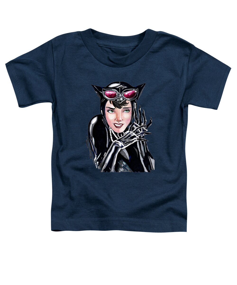 Cat Toddler T-Shirt featuring the drawing Catwoman #2 by Bill Richards