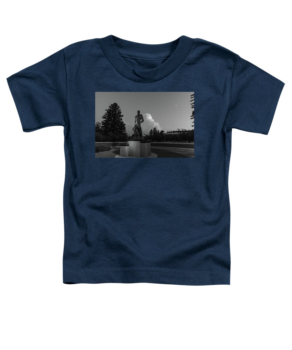 Spartan Staue Night Toddler T-Shirt featuring the photograph Spartan statue at night on the campus of Michigan State University in East Lansing Michigan #27 by Eldon McGraw