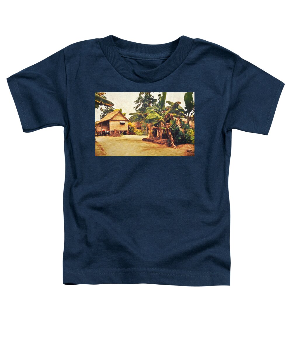 Gizo Toddler T-Shirt featuring the mixed media A Village House And Garden in Gizo by Joan Stratton