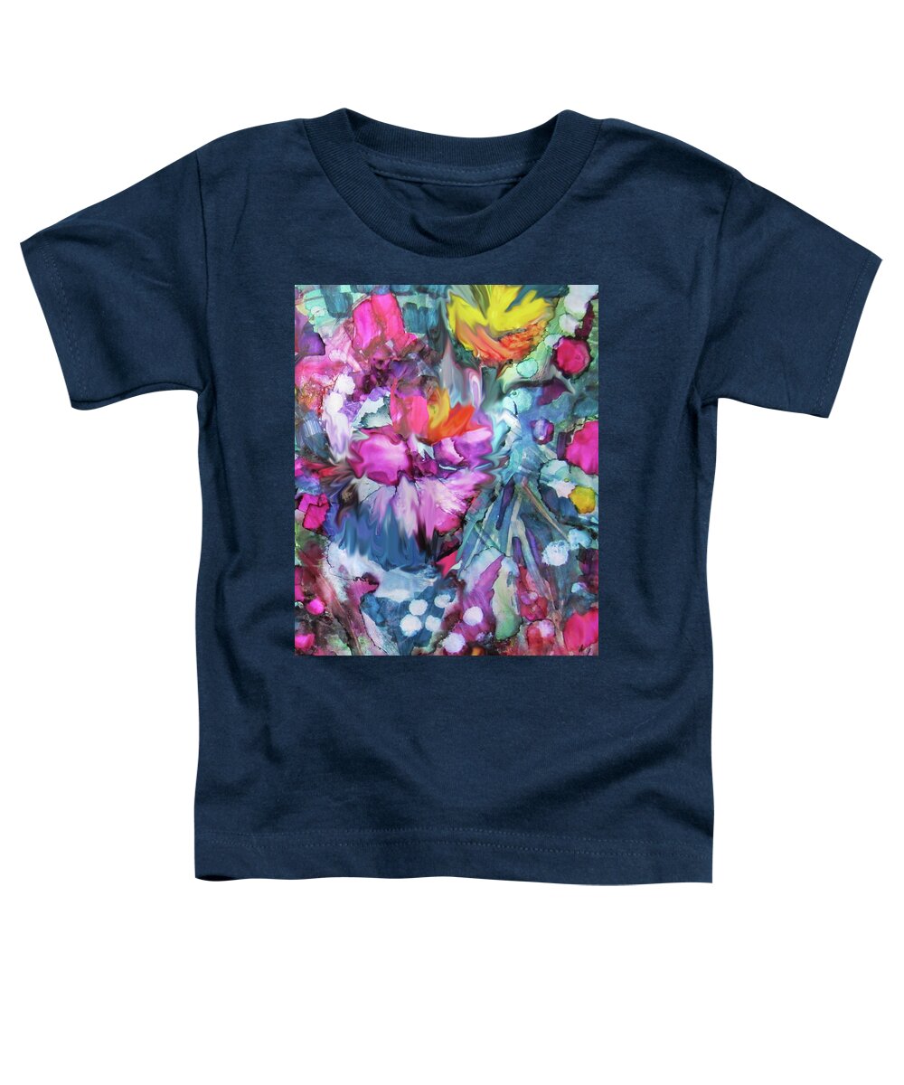 Waetercolor Toddler T-Shirt featuring the mixed media Abstract Flowers 225-Detail by Jean Batzell Fitzgerald