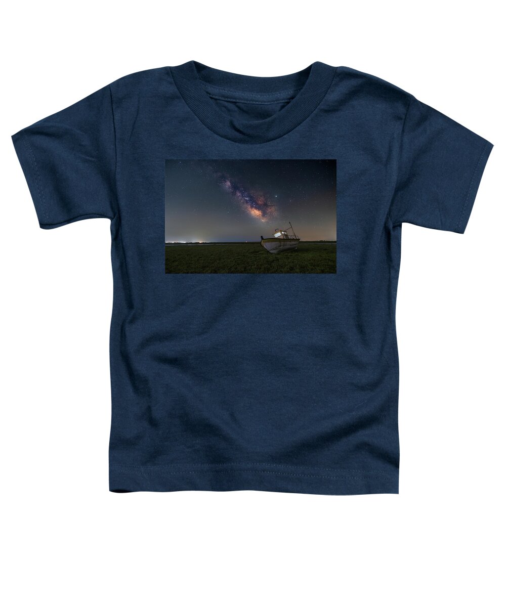 Milky Way Toddler T-Shirt featuring the photograph An old boat under the milkyway by Alexios Ntounas