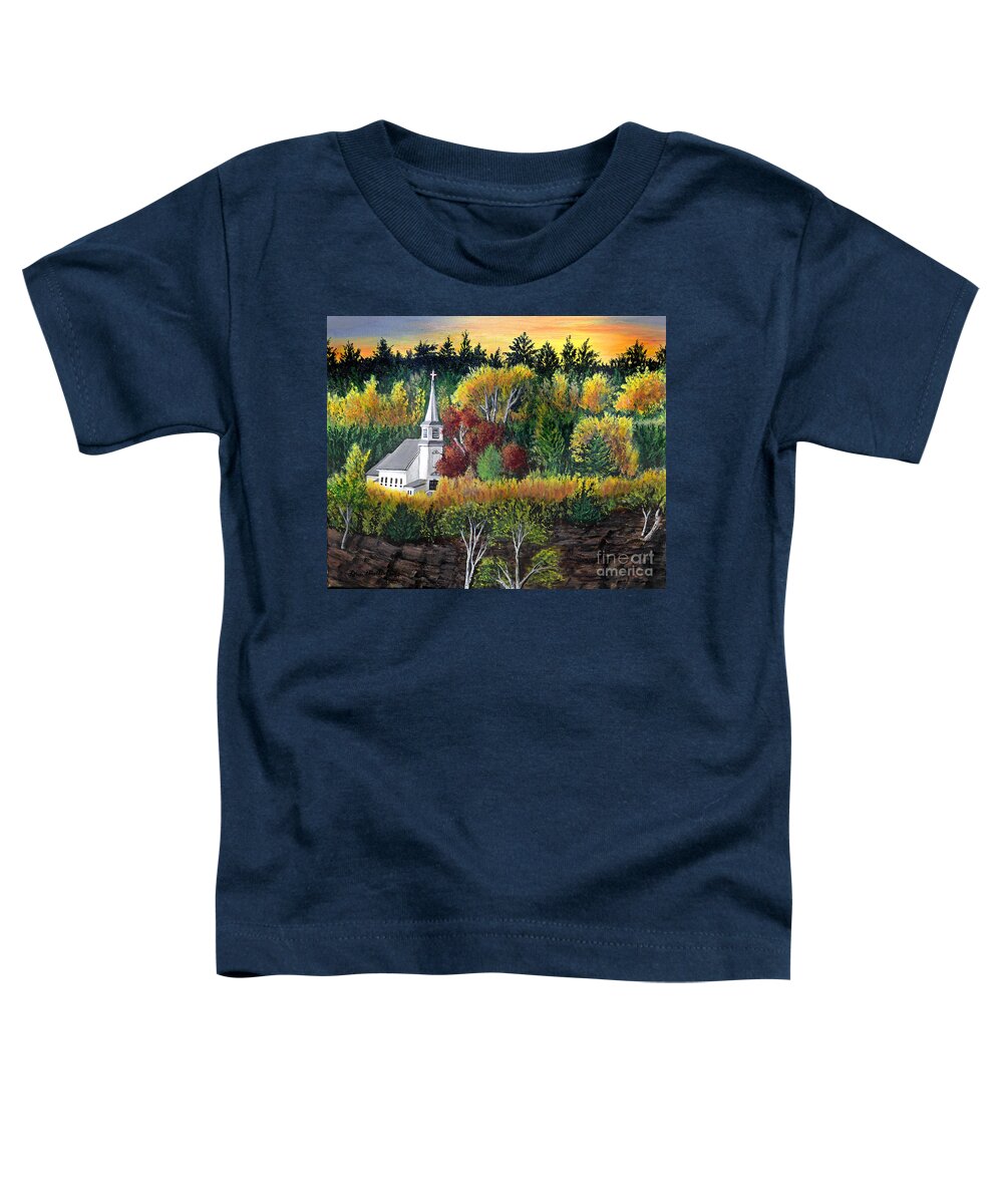 Church Toddler T-Shirt featuring the painting Autumn Church Sunset by Pat Davidson