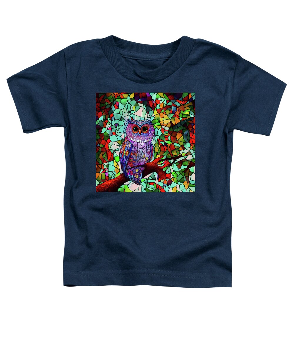 Barred Owls Toddler T-Shirt featuring the digital art Barred Owl - Stained Glass by Peggy Collins