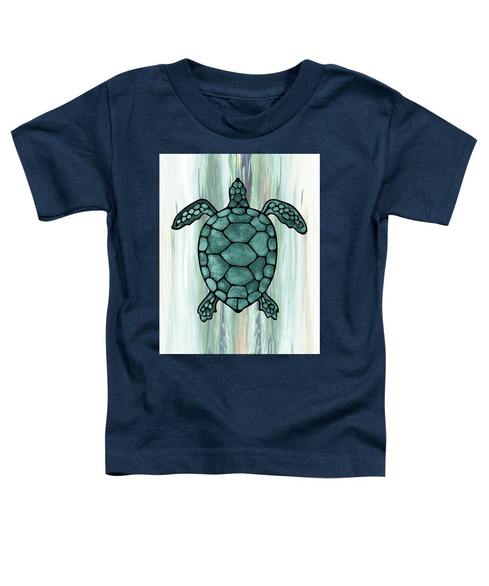 Green Toddler T-Shirt featuring the painting Beautiful Giant Turtle In Teal Blue Sea by Irina Sztukowski