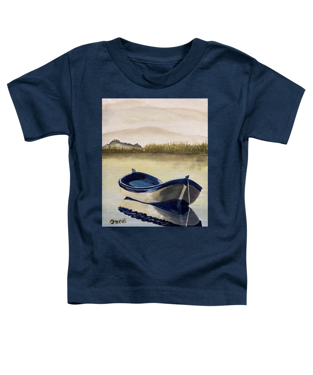 Wooden Boats Toddler T-Shirt featuring the painting Blue boat by Kevin Oneal