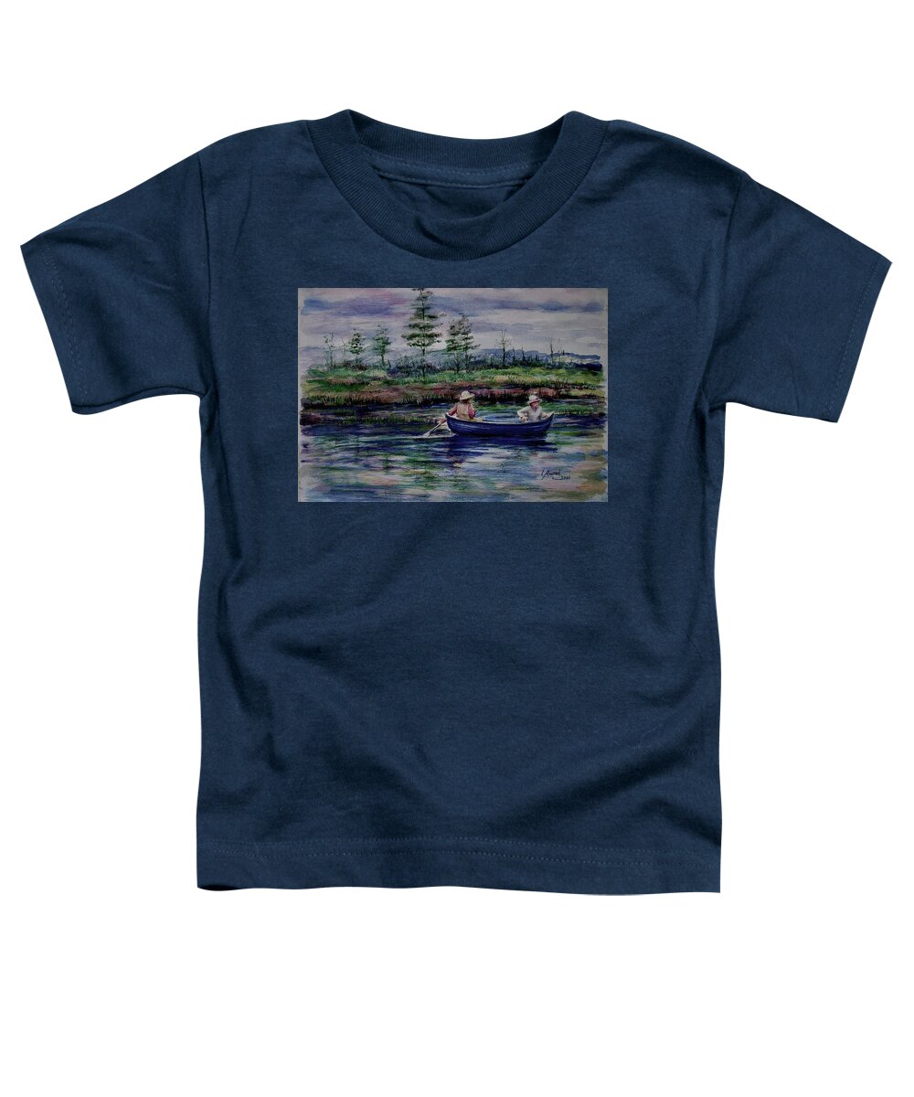 Blue Boat Toddler T-Shirt featuring the painting Blue boat by Laila Awad Jamaleldin
