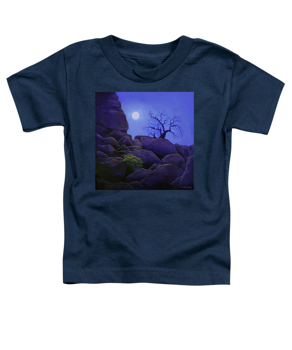 Kim Mcclinton Toddler T-Shirt featuring the painting Ghost Tree in Blue Desert Moon by Kim McClinton