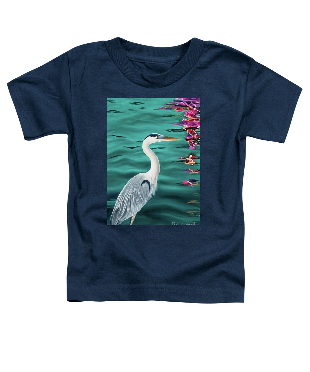 Blue Heron Toddler T-Shirt featuring the painting Blue Heron by Ashley Lane
