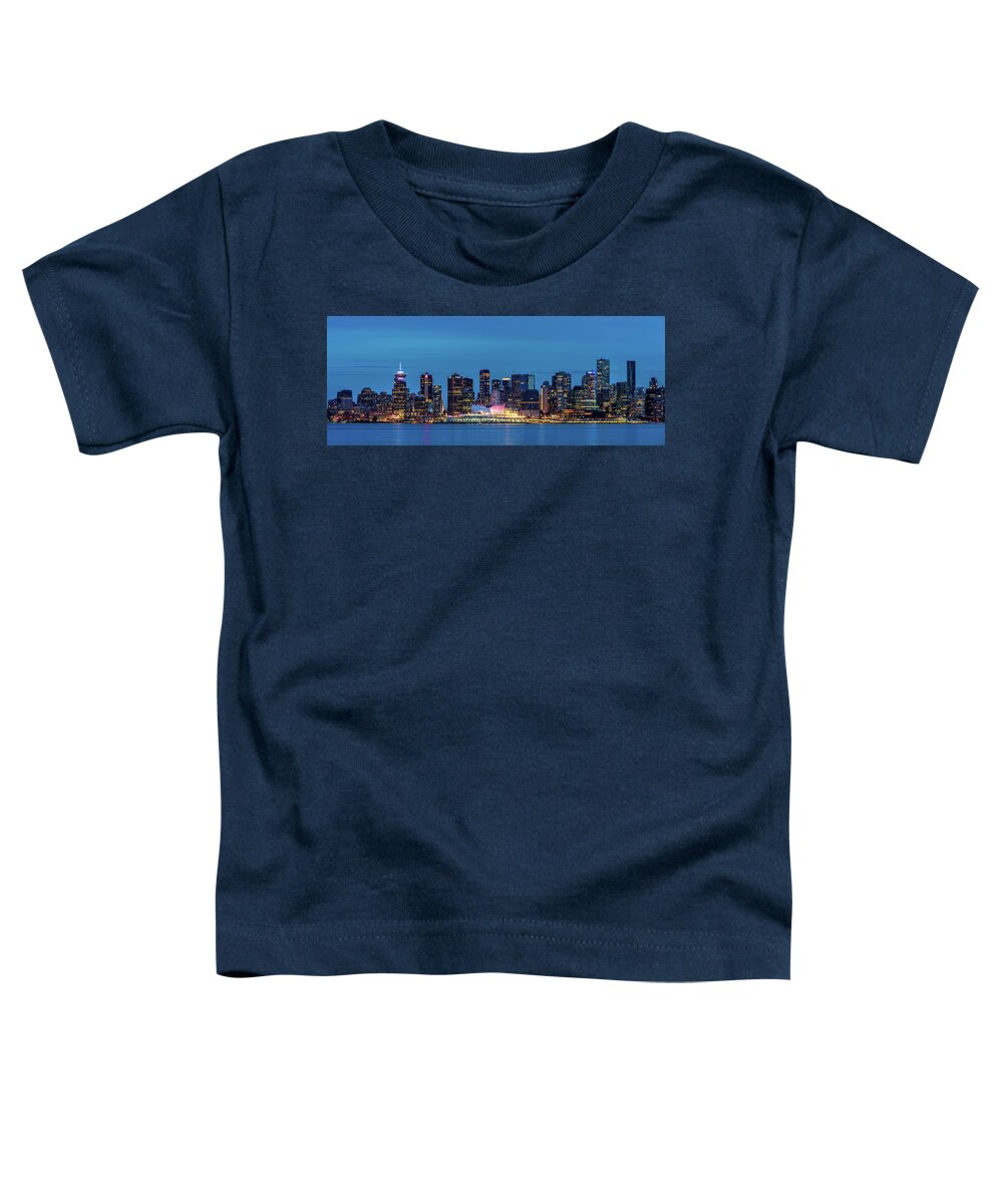 Vancouver Toddler T-Shirt featuring the photograph Blue Hour Vancouver Panoramic by Pierre Leclerc Photography