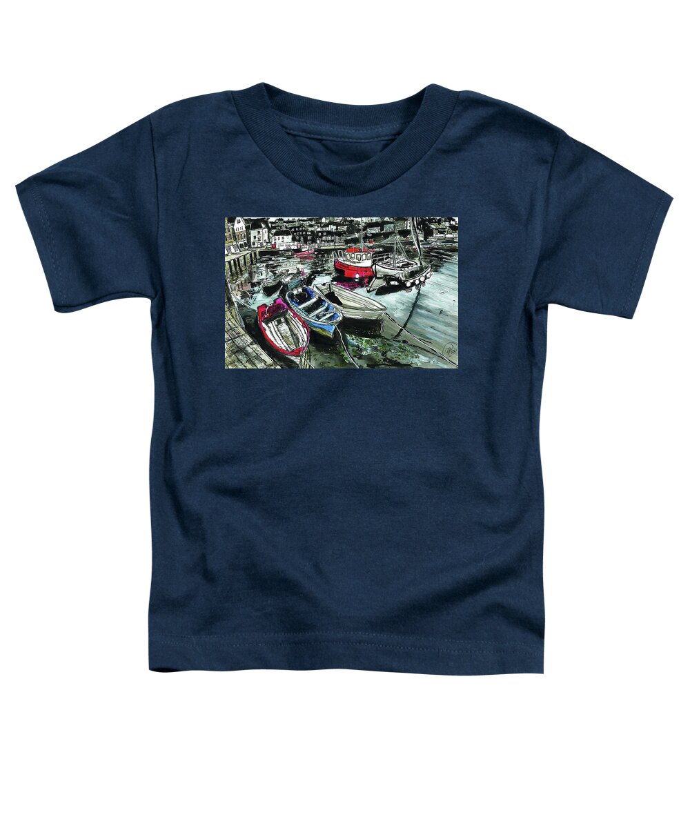 Ink Brush And Line Painting Toddler T-Shirt featuring the painting Boats in the Harbor by Eileen Backman