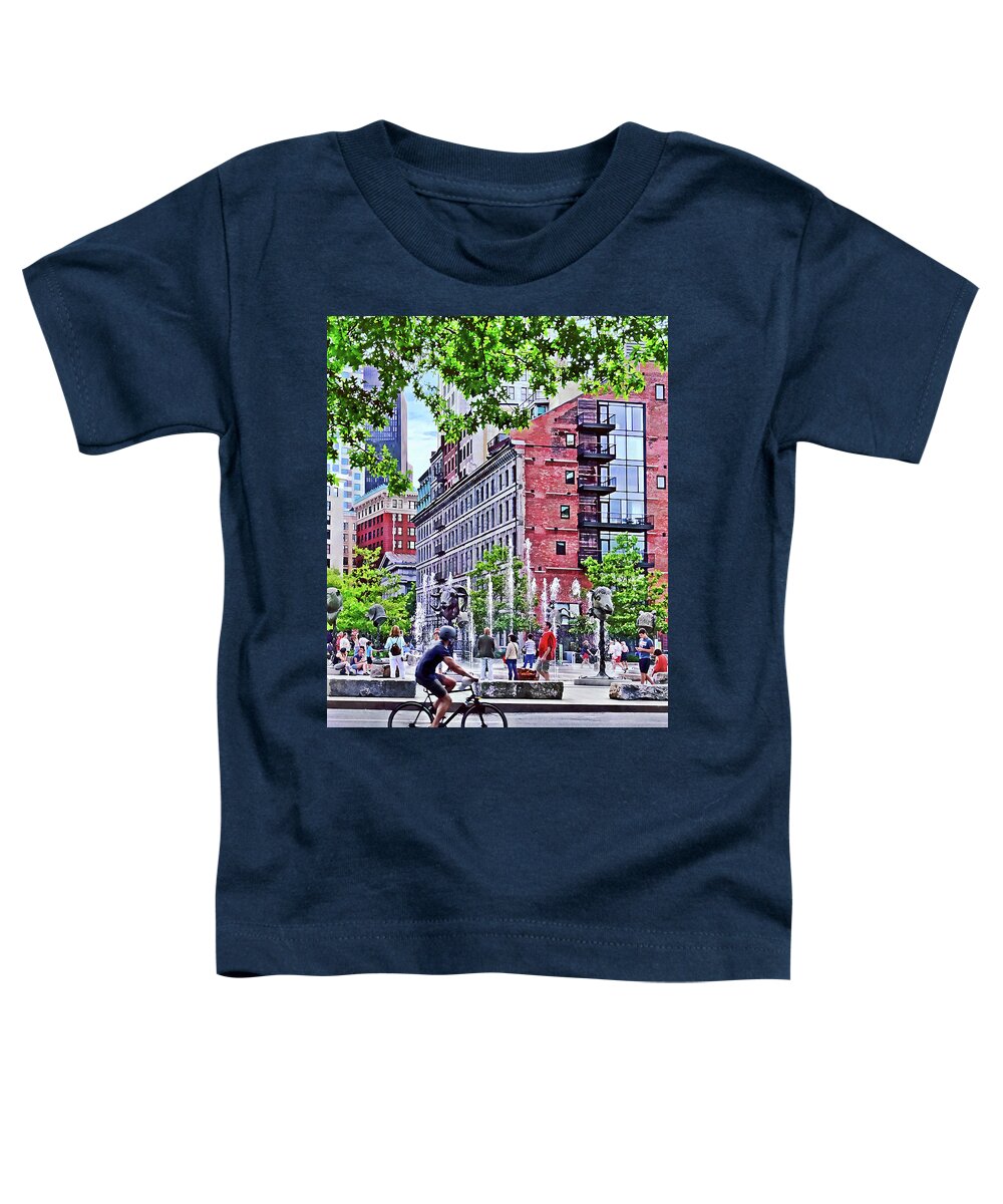 Boston Toddler T-Shirt featuring the photograph Boston MA - Rings Fountain by Susan Savad