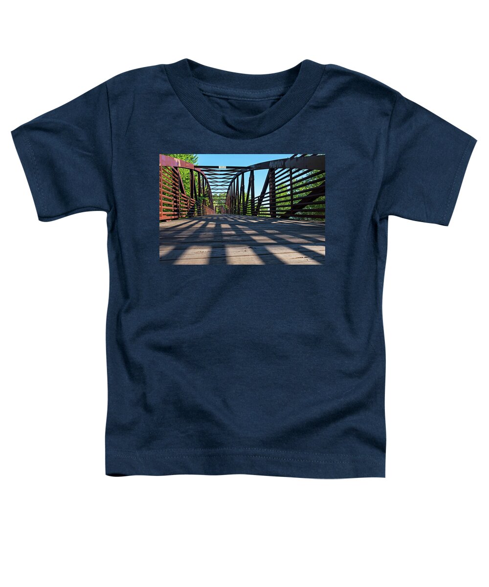 Burlington Toddler T-Shirt featuring the photograph Burlington Vermont Island Line Trail Bike Path Bridge Shadows by Toby McGuire