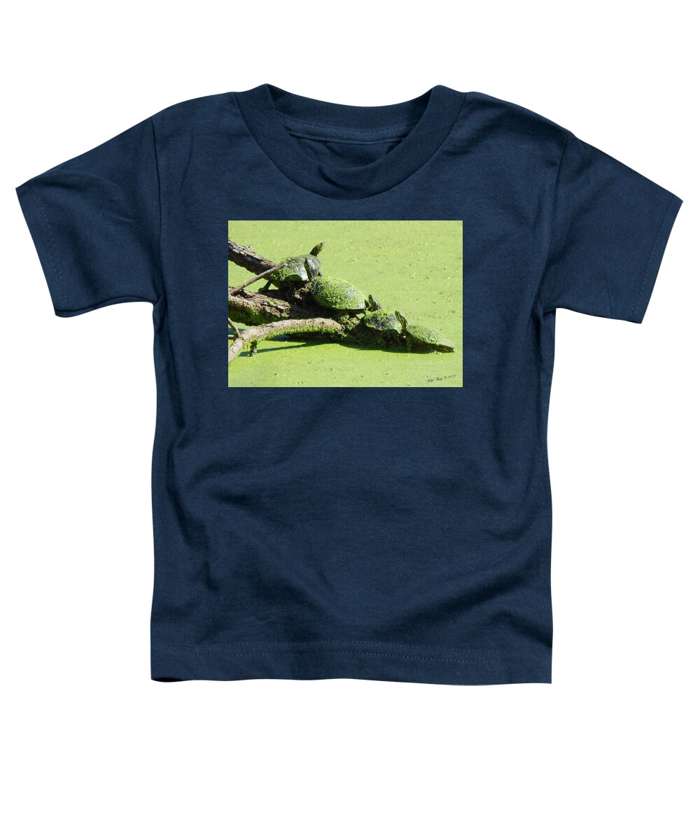 Painted Turtle Toddler T-Shirt featuring the photograph Chain Sunning by Wild Thing