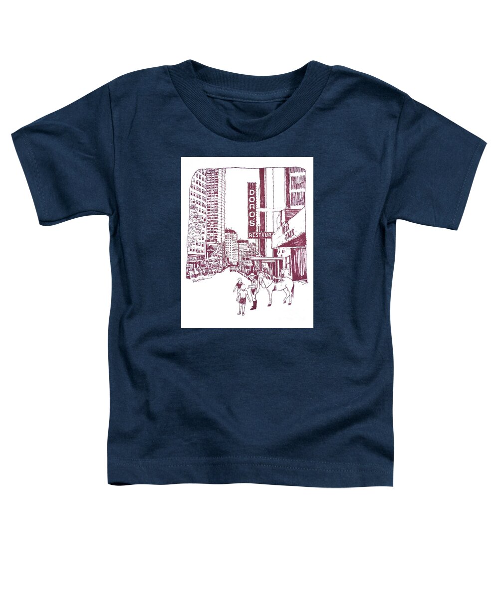 Chicago - Near North Street Scene Toddler T-Shirt featuring the drawing Chicago Architecture near north street scene by Robert Birkenes