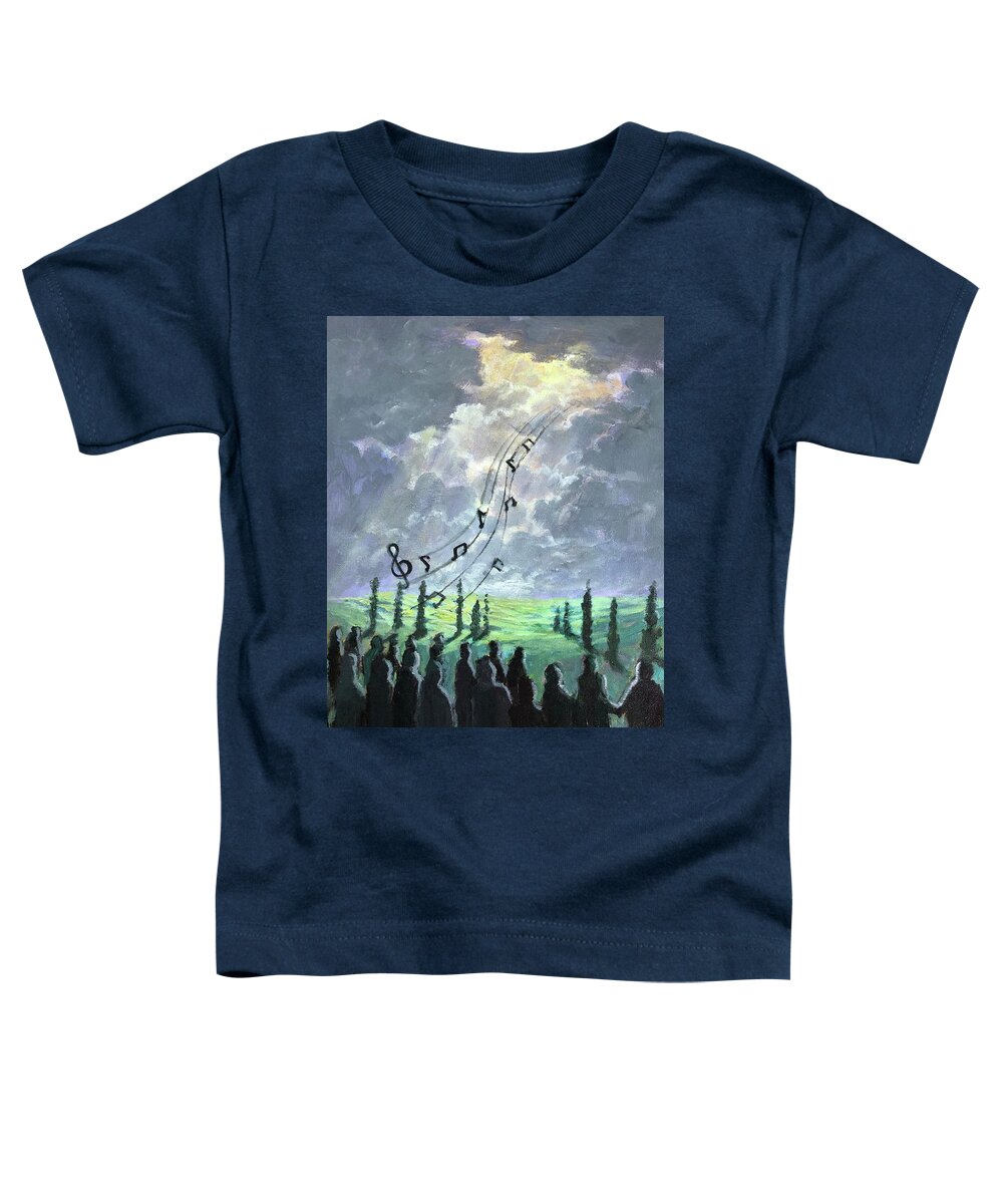 Sky Toddler T-Shirt featuring the painting Choir Of The Blue Song Turns To Joy by Rand Burns
