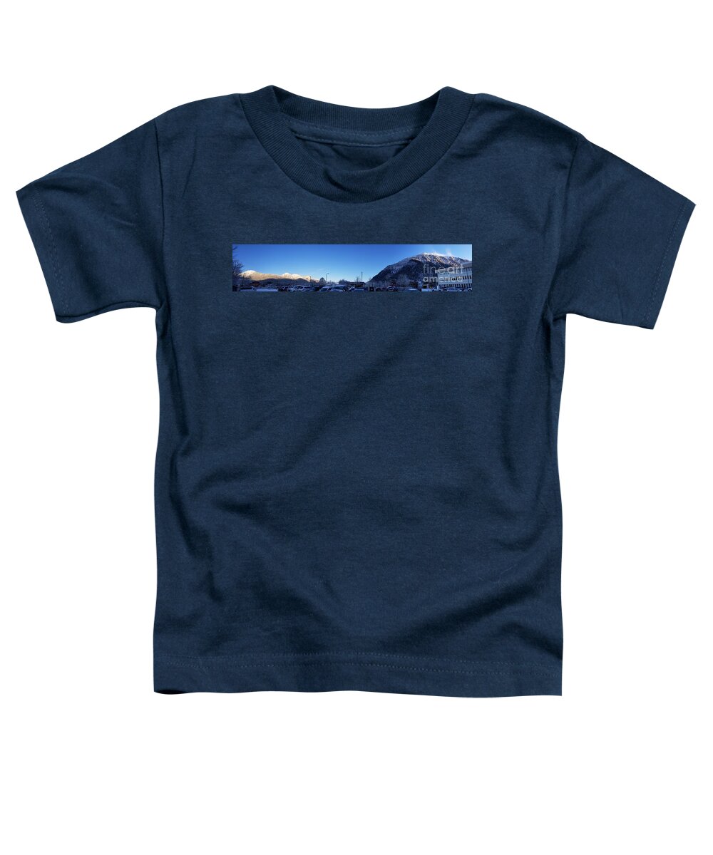 #alaska #ak #juneau #cruise #tours #vacation #peaceful #sealaska #southeastalaska #calm #capitalcity #downtownjuneau #gastineauchannel #douglas #mtjuneau #snow #cold #ice #clearskies #clearblueskies #blueskies #panorama #winter #sprucewoodstudios Toddler T-Shirt featuring the photograph Clear Windy Day by Charles Vice