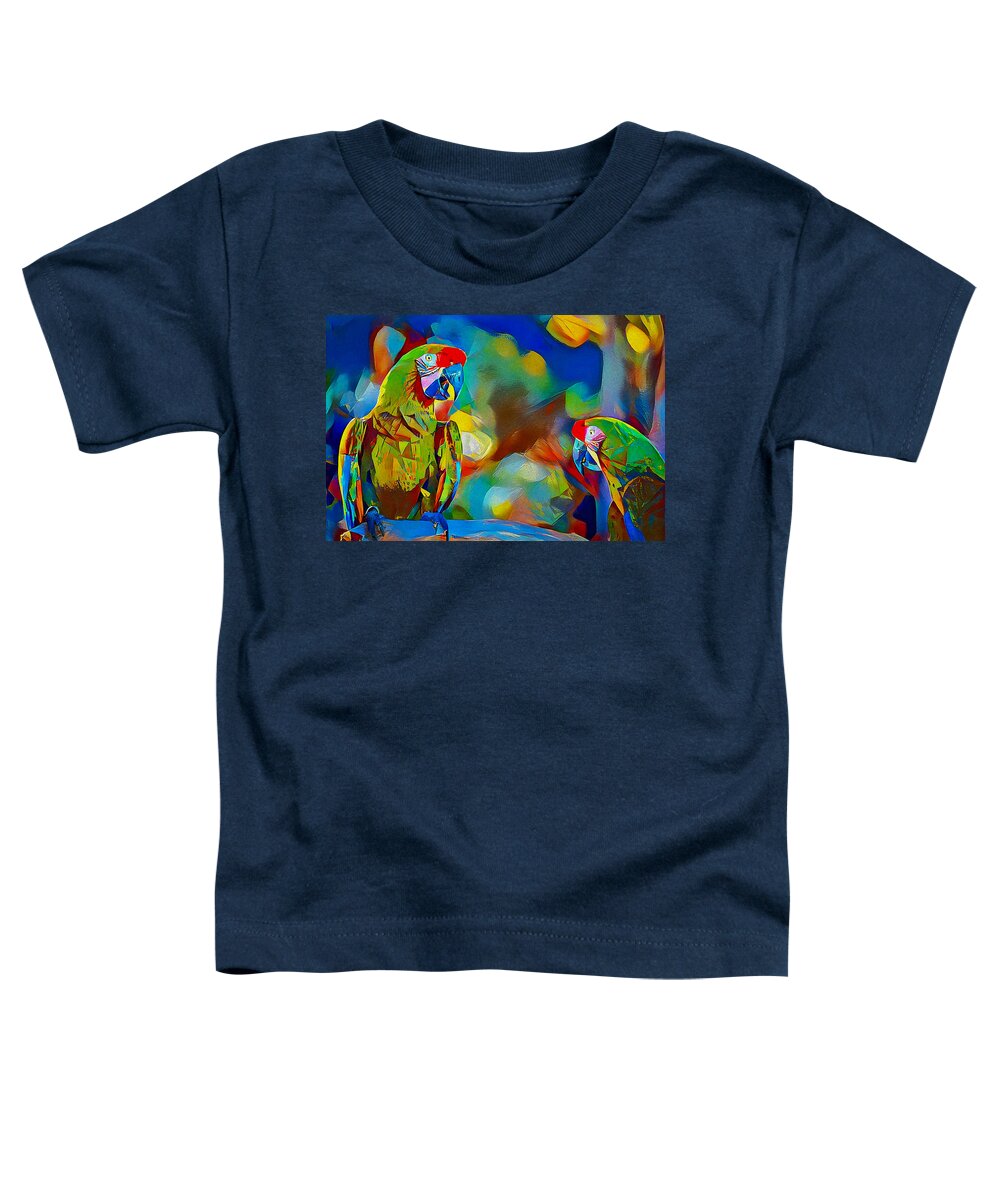 Parrot Toddler T-Shirt featuring the mixed media Colorful McCaw Art by Debra Kewley