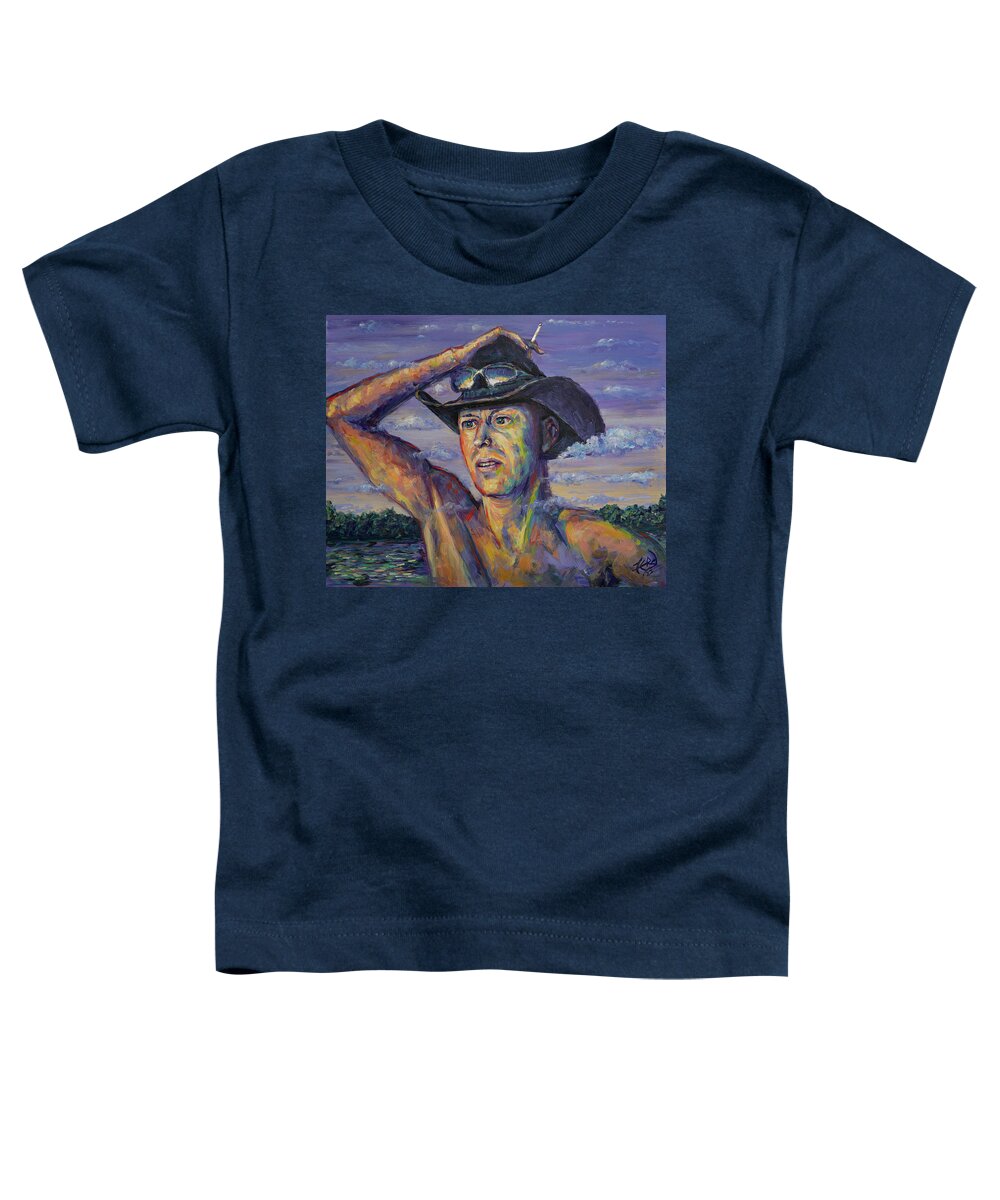 Acrylic Toddler T-Shirt featuring the painting Cowboy Contemplating Horsepower by Robert FERD Frank