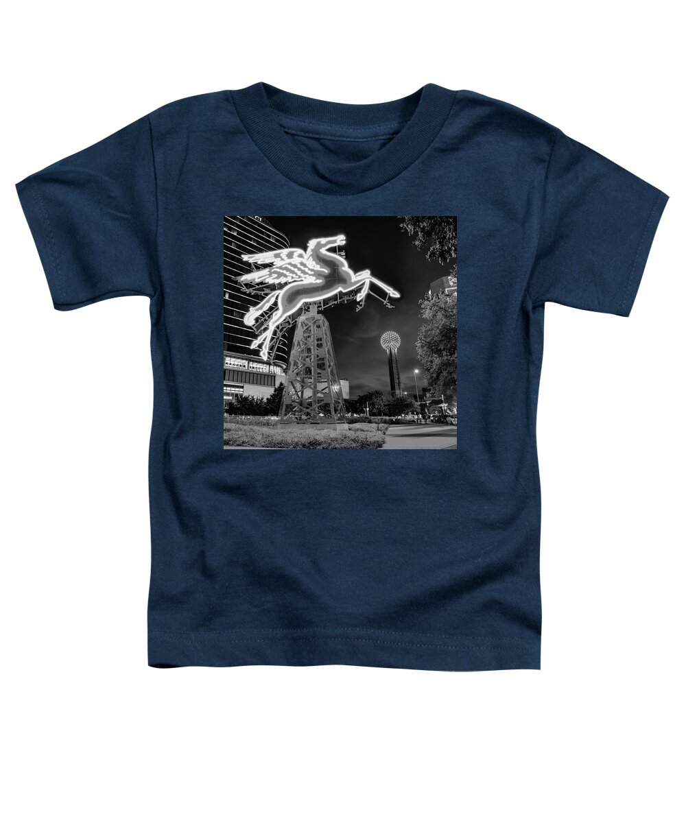 Dallas Skyline Toddler T-Shirt featuring the photograph Dallas Pegasus With The Reunion Tower 1x1 Monochrome by Gregory Ballos