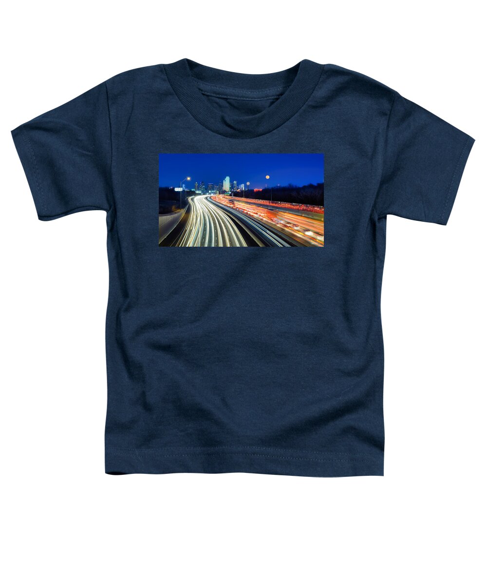 Dallas Texas Toddler T-Shirt featuring the photograph Dallas Skyline Super Moon by Robert Bellomy