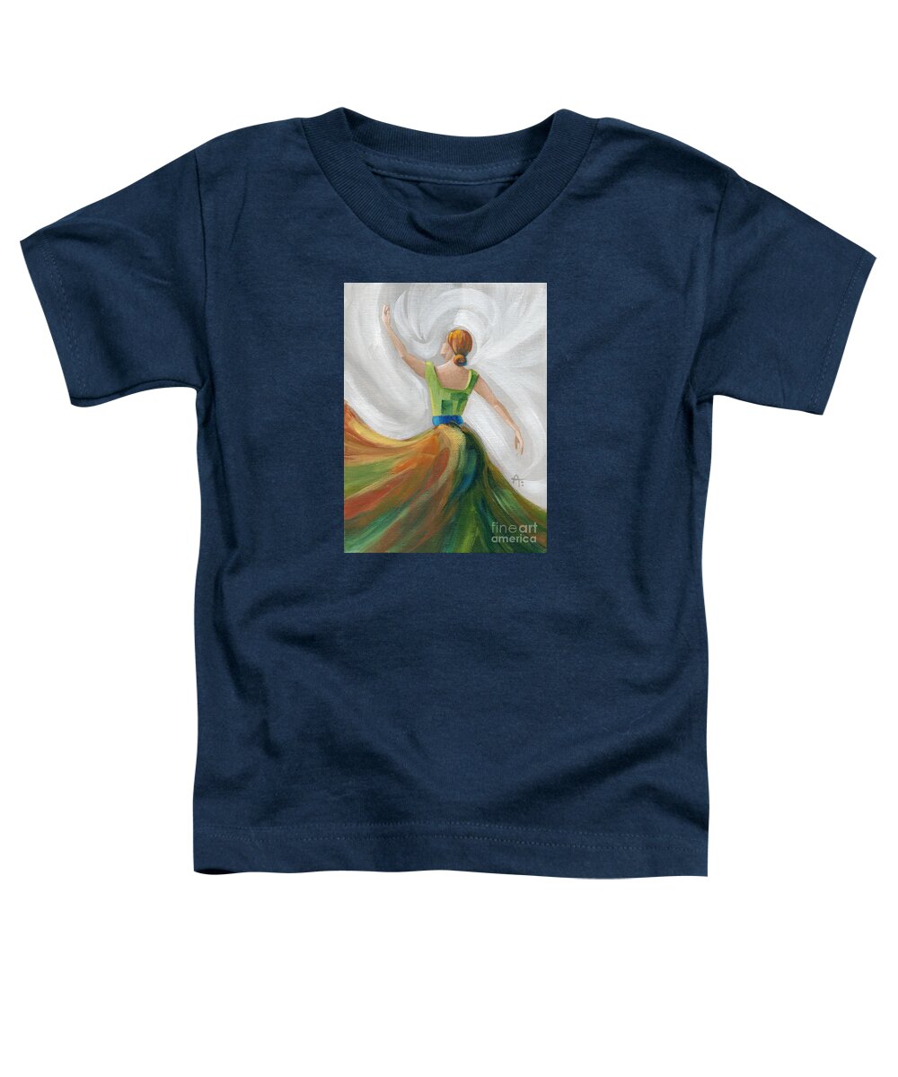 Dancer Toddler T-Shirt featuring the painting Dancer - Rust, Greens Blues by Annie Troe
