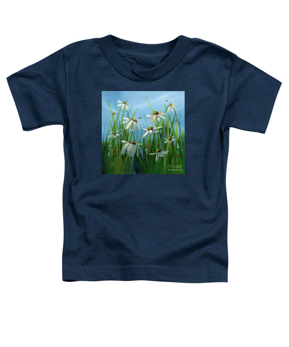 Daisies Toddler T-Shirt featuring the painting Dancing Daisies - with Bumblebee by Annie Troe