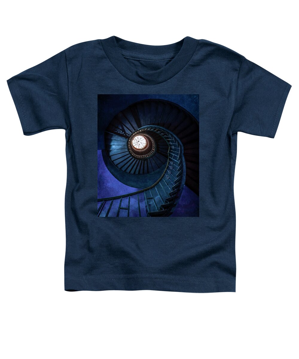 Staircase Toddler T-Shirt featuring the photograph Dark blue spiral staircase by Jaroslaw Blaminsky
