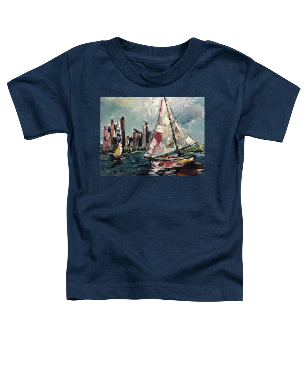 Sailboats Toddler T-Shirt featuring the painting Daytime Sailing Chicago by Roxy Rich