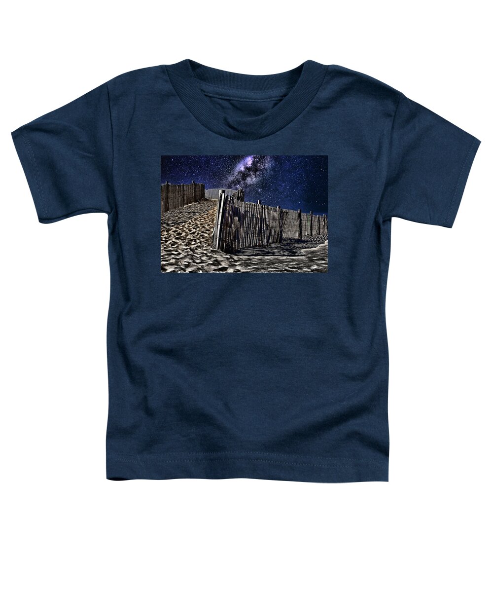 Beach Toddler T-Shirt featuring the photograph Dune fence, starry night. Delmarva seashore by Bill Jonscher